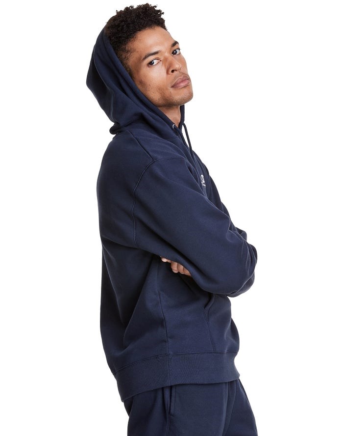 Champion Klassiska Fleece Embroidered Applique Logo Hoodie Herr Marinblå | 4168052-CS