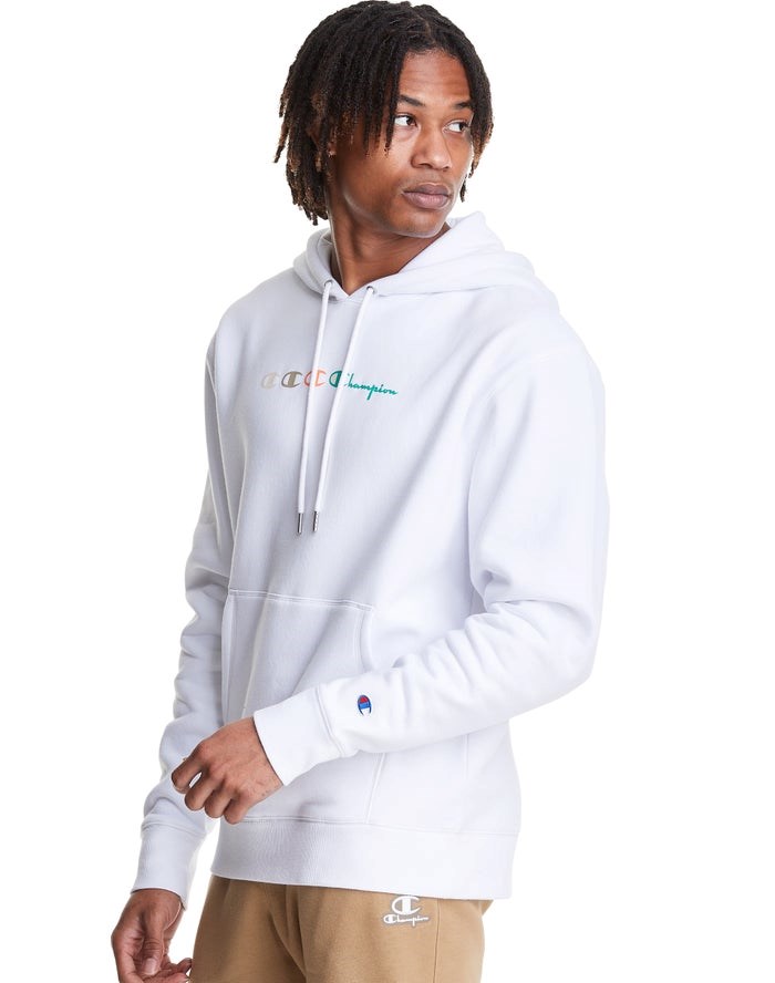 Champion Klassiska Fleece Triple Logo Hoodie Herr Vita | 1908627-SB