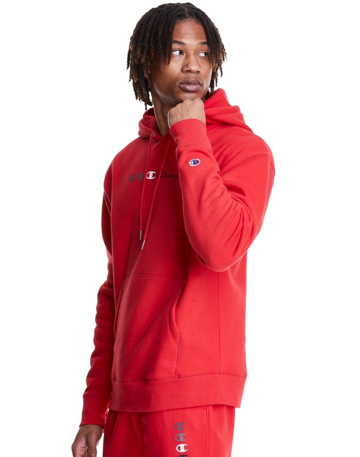 Champion Klassiska Fleece Triple Logo Hoodie Herr Röda | 4532781-ZR