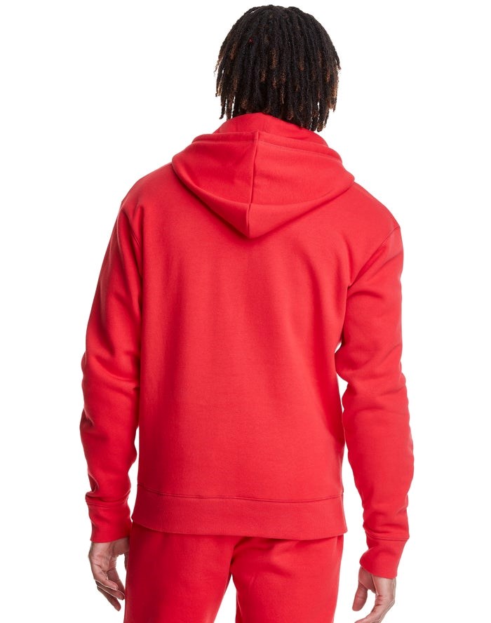 Champion Klassiska Fleece Triple Logo Hoodie Herr Röda | 4532781-ZR