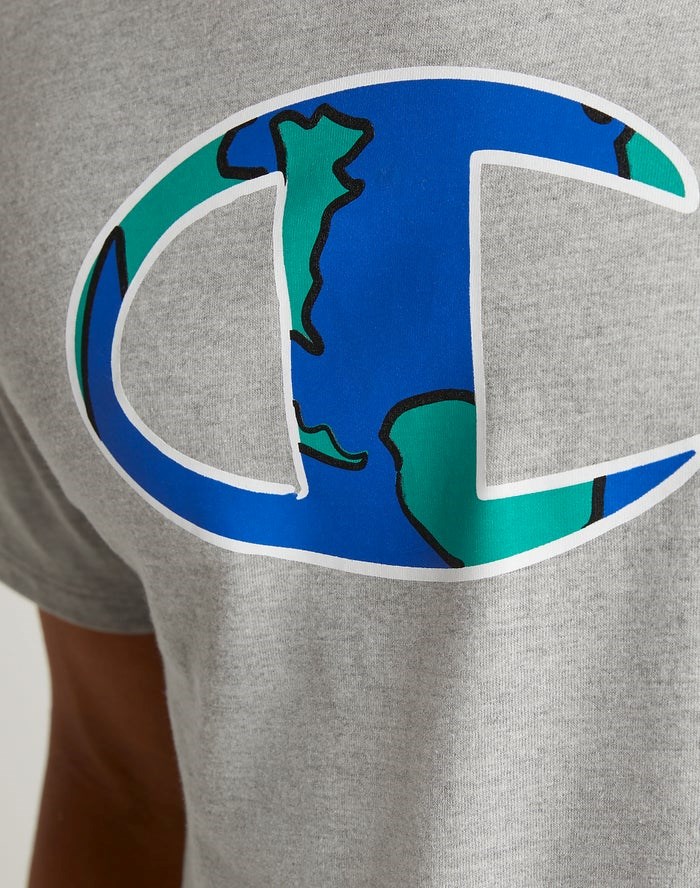 Champion Klassiska Global Graphics T-shirt Herr Grå | 4823965-KA