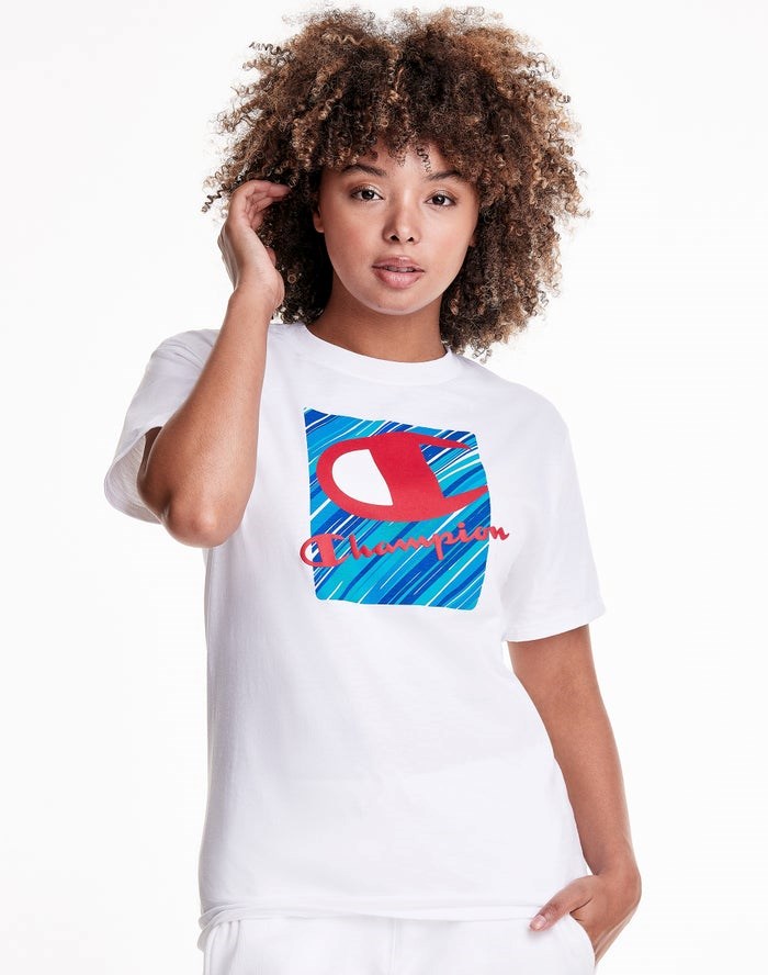 Champion Klassiska Jersey Inset Rectangle Logo T-shirt Herr Vita | 6901723-MZ