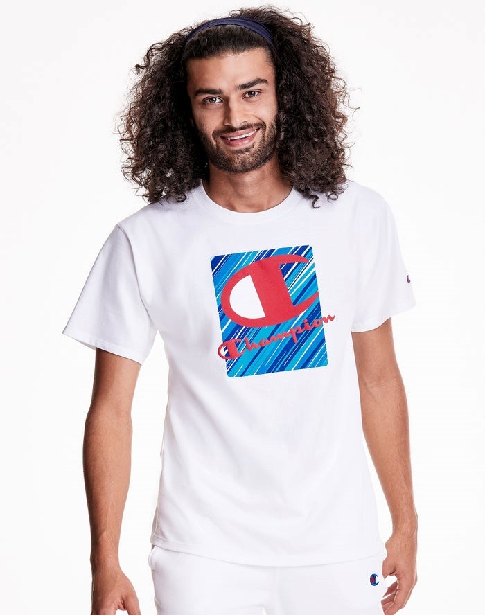 Champion Klassiska Jersey Inset Rectangle Logo T-shirt Herr Vita | 6901723-MZ