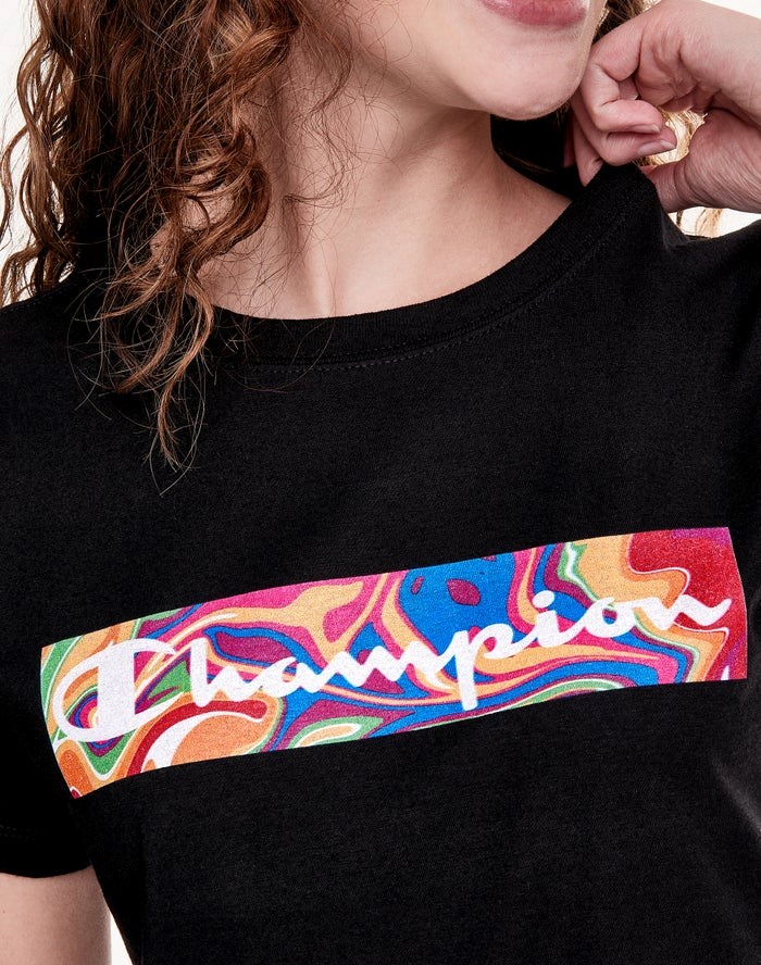 Champion Klassiska Jersey Liquid Filled Block With Script Logo T-shirt Dam Svarta | 1906853-LV