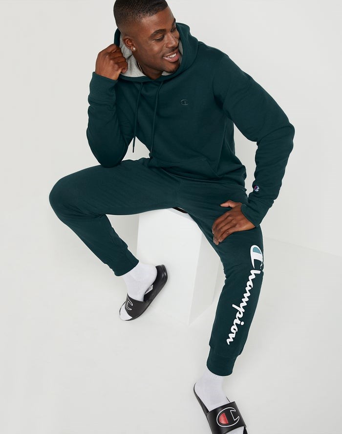 Champion Klassiska Jersey Script Logo Sweatpants Herr Mörkgröna | 8643927-AX