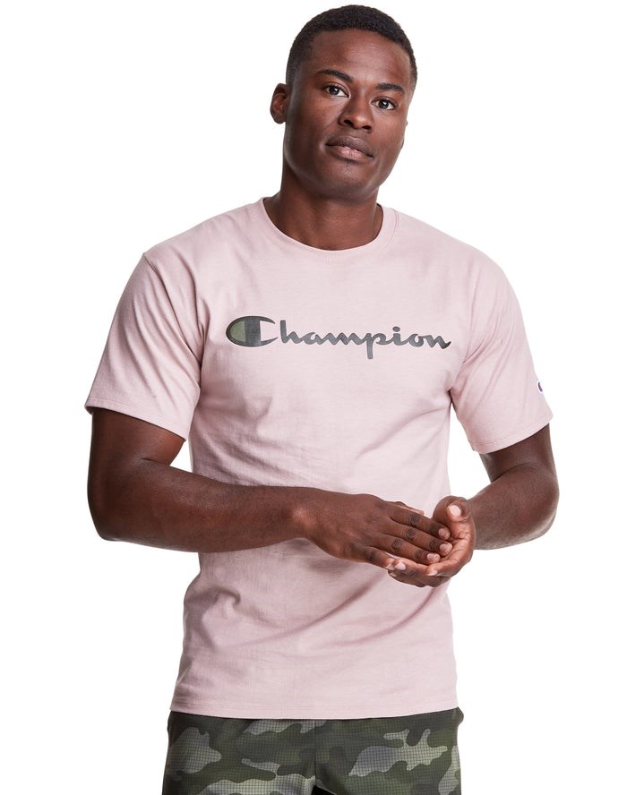 Champion Klassiska Jersey Script Logo T-shirt Herr Rosa | 4723516-VA