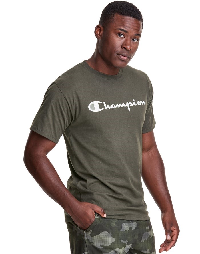 Champion Klassiska Jersey Script Logo T-shirt Herr Olivgröna | 6917530-BE