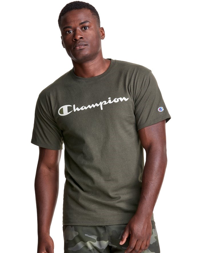 Champion Klassiska Jersey Script Logo T-shirt Herr Olivgröna | 6917530-BE