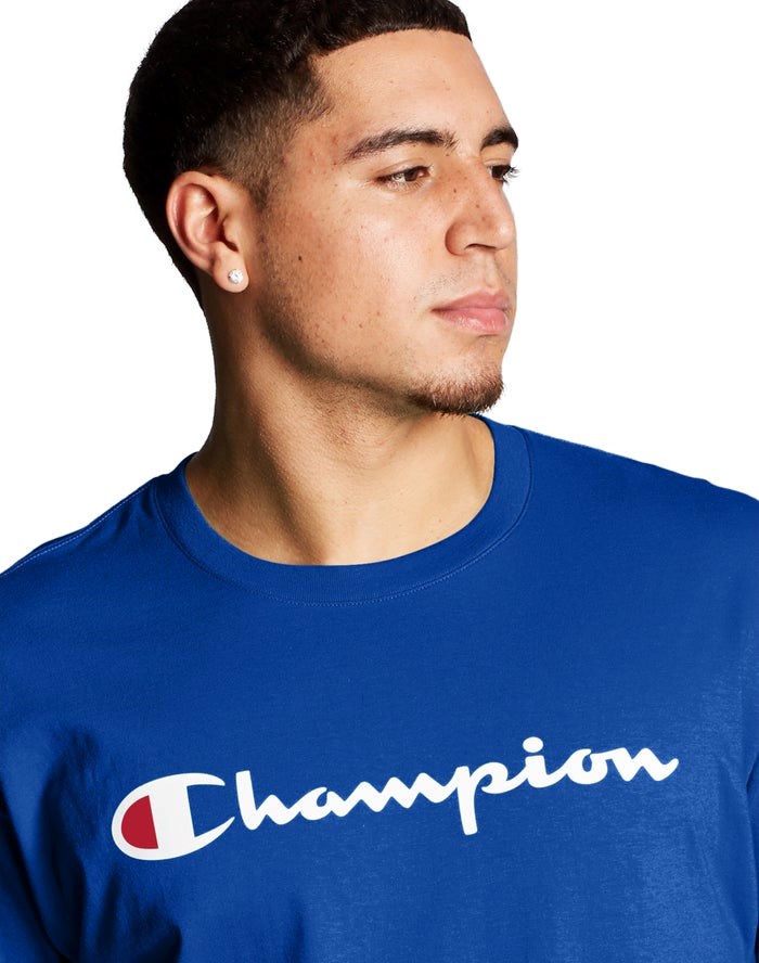 Champion Klassiska Jersey Script Logo T-shirt Herr Blå | 8745063-TH