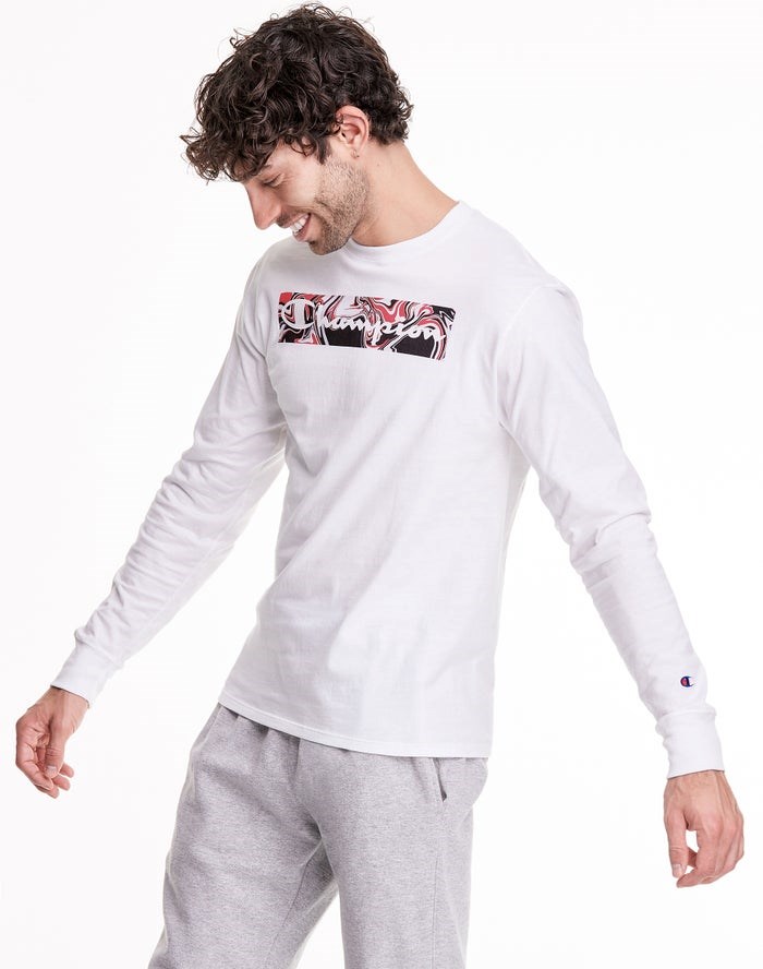 Champion Klassiska Long Sleeve Jersey Liquid Filled Block T-shirt Herr Vita | 2385079-HM