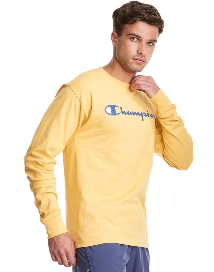 Champion Klassiska Long-Sleeve Script Logo T-shirt Herr Gula | 1560243-CJ