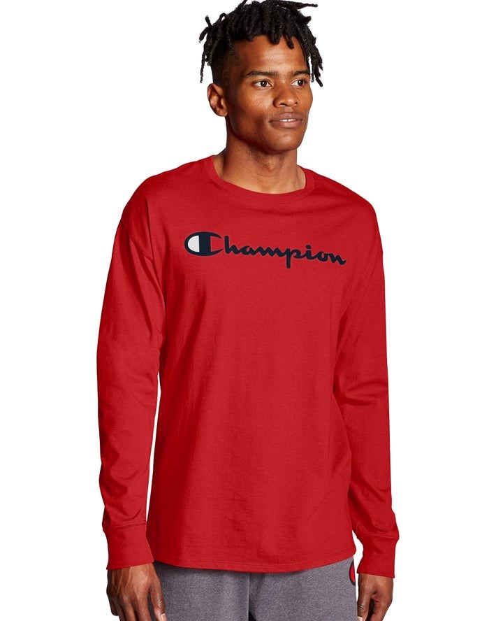 Champion Klassiska Long-Sleeve Script Logo T-shirt Herr Röda | 1685037-PU