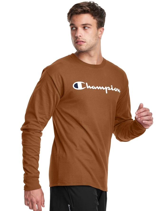 Champion Klassiska Long-Sleeve Script Logo T-shirt Herr Bruna | 2905783-NI