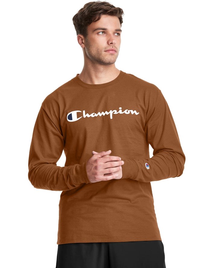 Champion Klassiska Long-Sleeve Script Logo T-shirt Herr Bruna | 2905783-NI