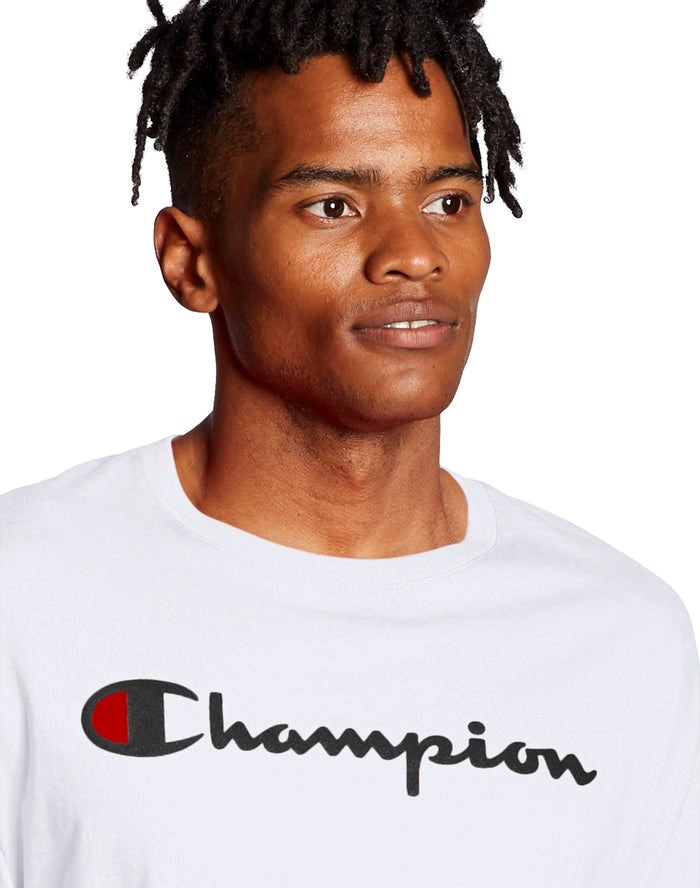 Champion Klassiska Long-Sleeve Script Logo T-shirt Herr Vita | 3279560-WC