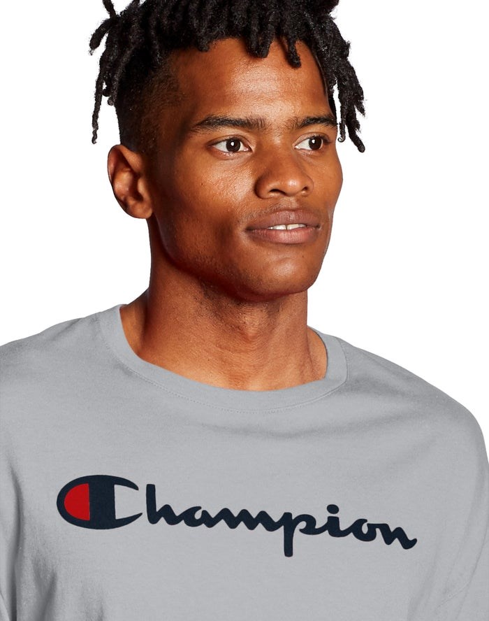 Champion Klassiska Long-Sleeve Script Logo T-shirt Herr Grå | 4671092-ZR