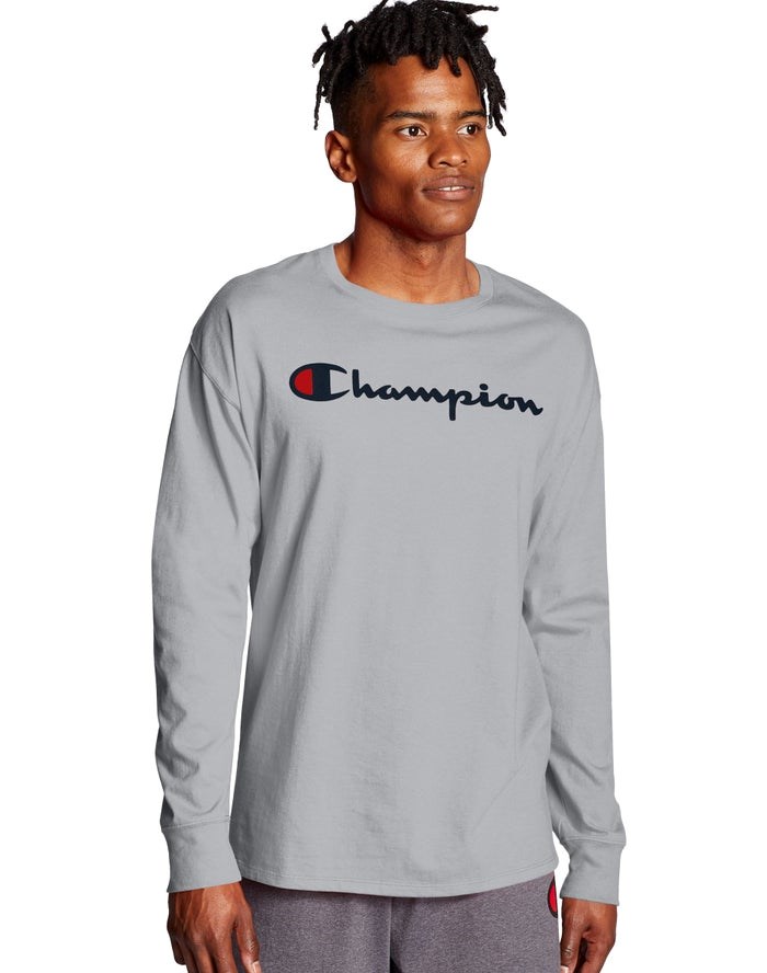 Champion Klassiska Long-Sleeve Script Logo T-shirt Herr Grå | 4671092-ZR