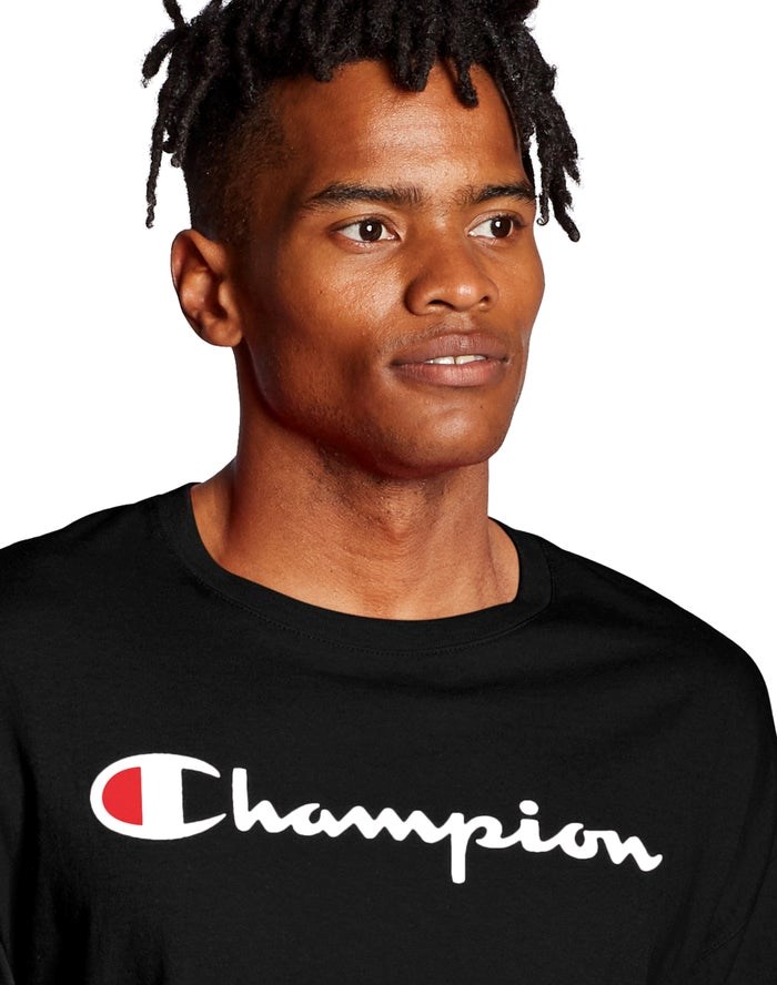 Champion Klassiska Long-Sleeve Script Logo T-shirt Herr Svarta | 6593072-SQ