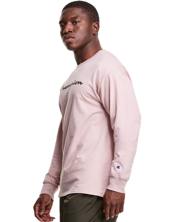 Champion Klassiska Long-Sleeve Script Logo T-shirt Herr Rosa | 7935846-VW