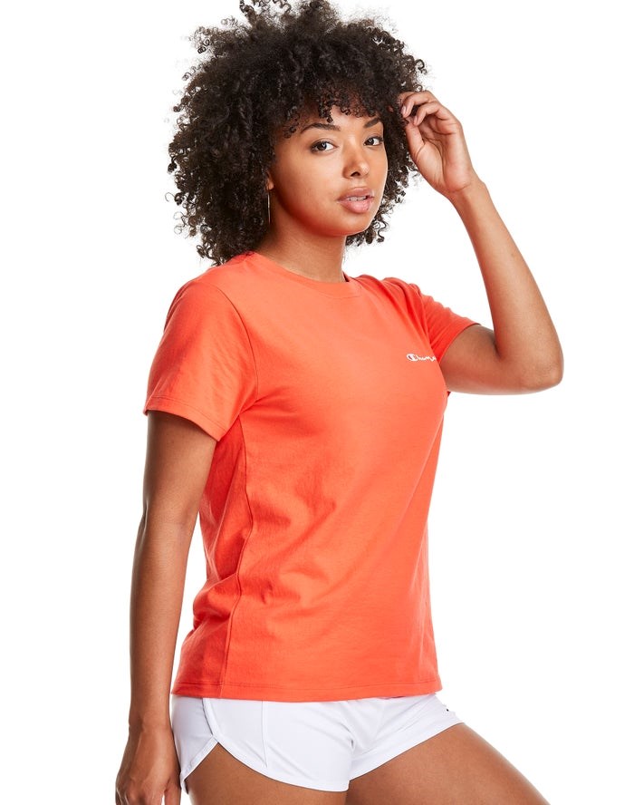 Champion Klassiska Script Logo T-shirt Dam Orange | 2019374-MP