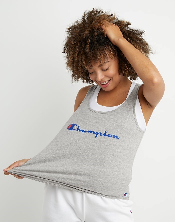 Champion Klassiska Script Logo T-shirt Dam Grå | 6594071-EV