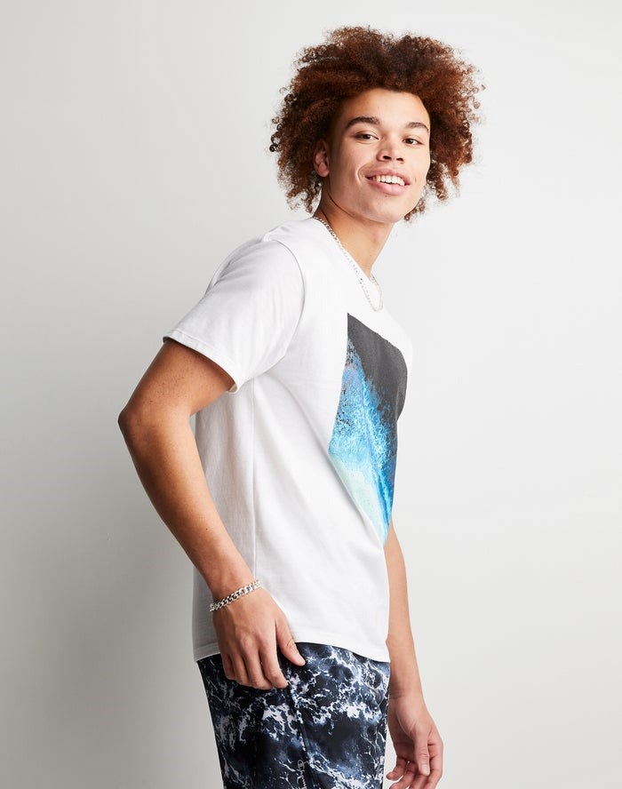 Champion Klassiska Tryck Shoreline T-shirt Herr Vita | 9017542-VI