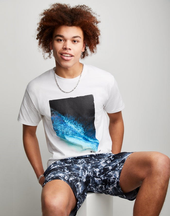 Champion Klassiska Tryck Shoreline T-shirt Herr Vita | 9017542-VI