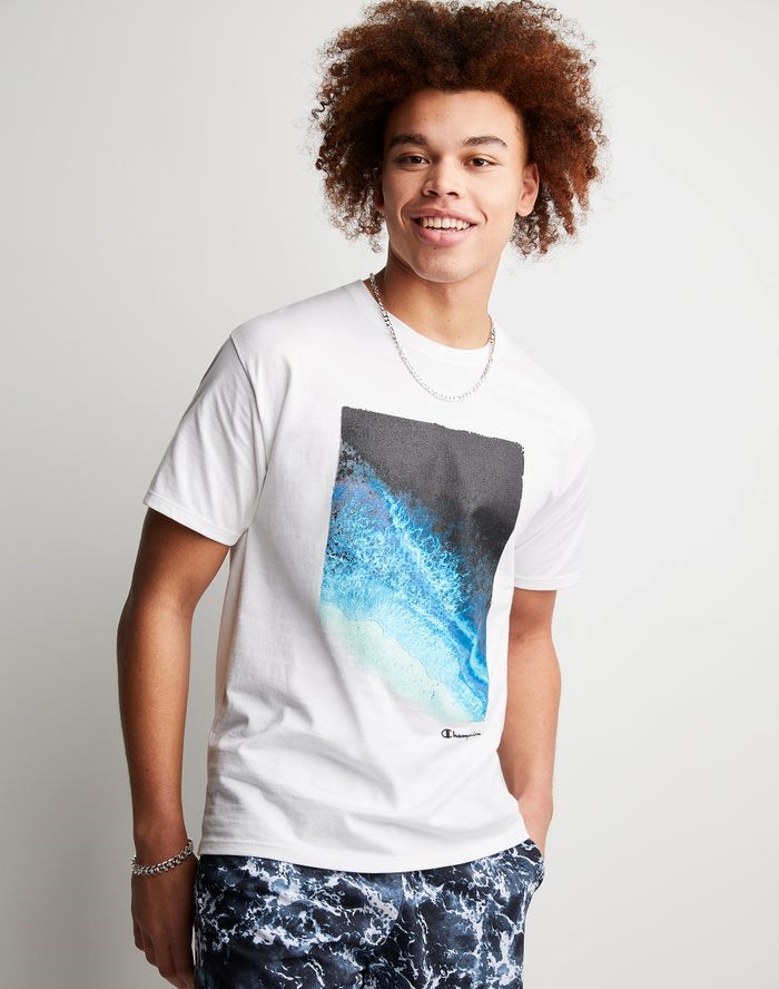 Champion Klassiska Tryck Shoreline T-shirt Herr Vita | 9017542-VI