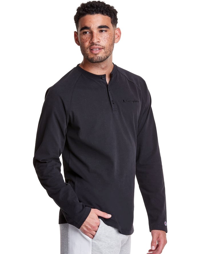 Champion Long Sleeve Henley T-shirt Herr Svarta | 4276389-VO