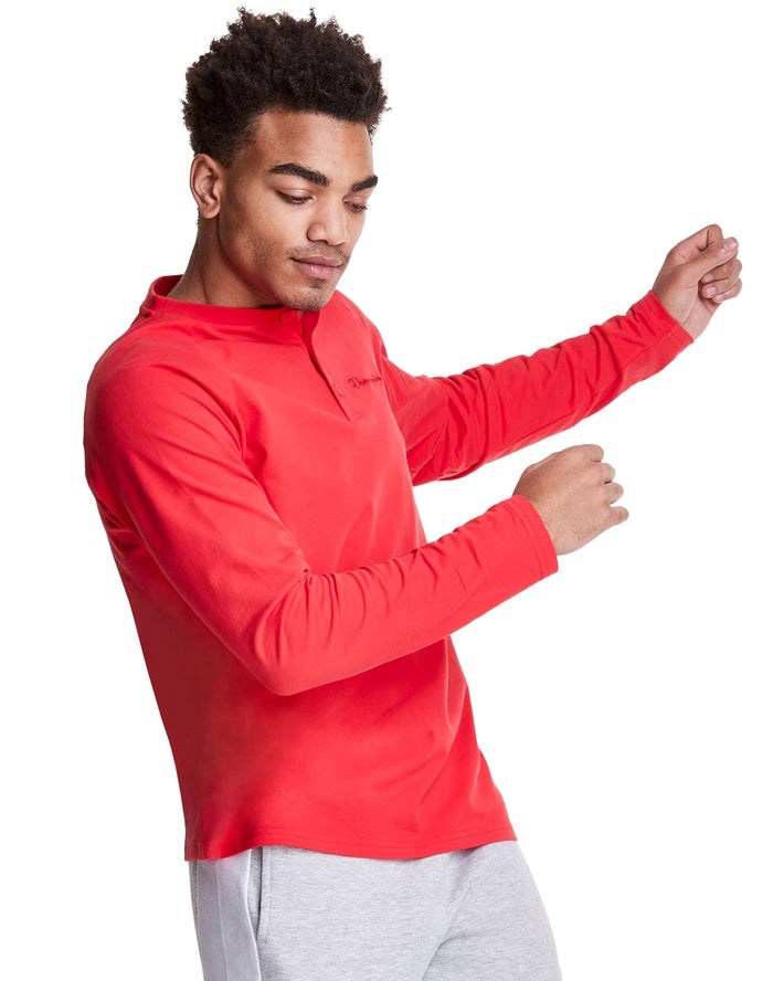 Champion Long Sleeve Henley T-shirt Herr Röda | 9013658-OJ