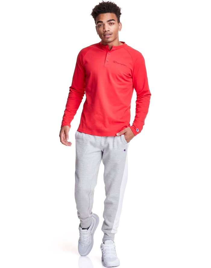 Champion Long Sleeve Henley T-shirt Herr Röda | 9013658-OJ