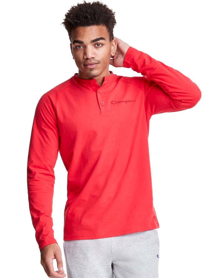 Champion Long Sleeve Henley T-shirt Herr Röda | 9013658-OJ