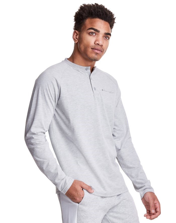 Champion Long Sleeve Henley T-shirt Herr Grå | 9748063-MF