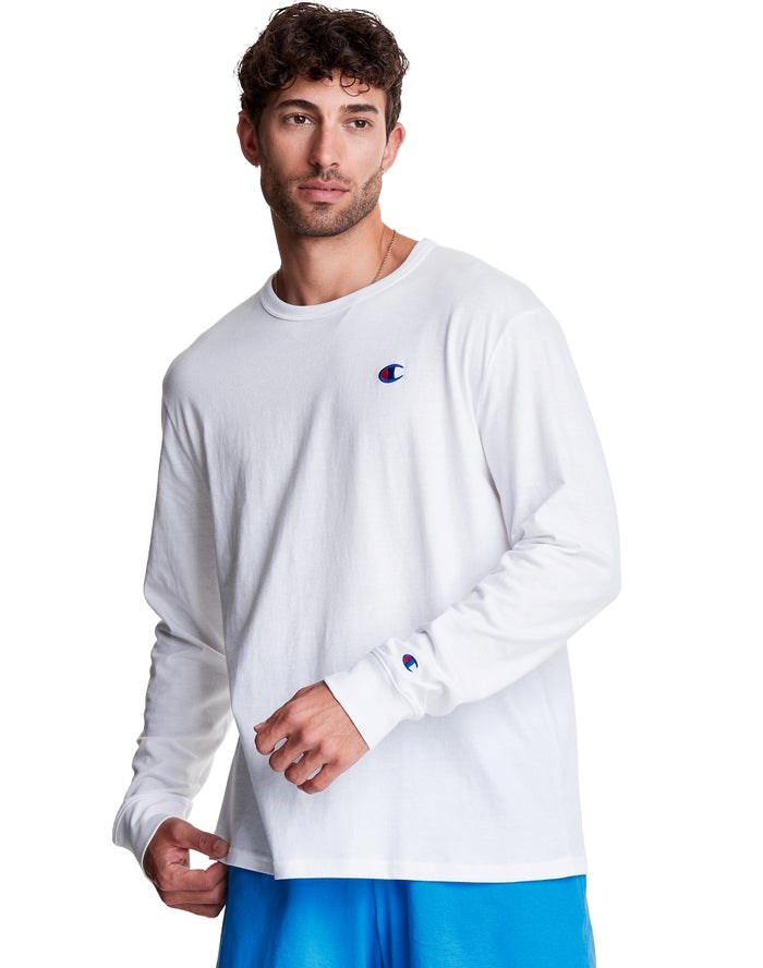 Champion Long-Sleeve Lätta C Logo T-shirt Herr Vita | 3590418-ZV