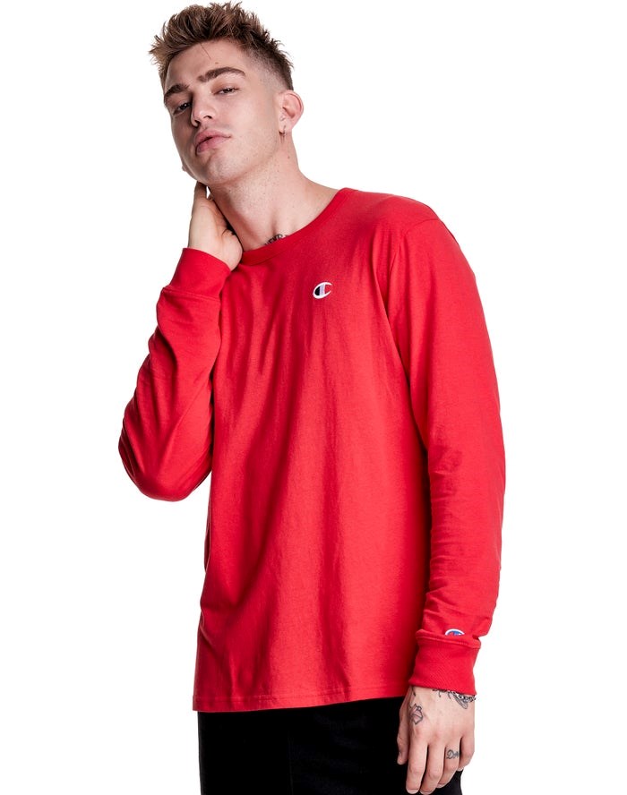 Champion Long-Sleeve Lätta C Logo T-shirt Herr Röda | 6384715-JW