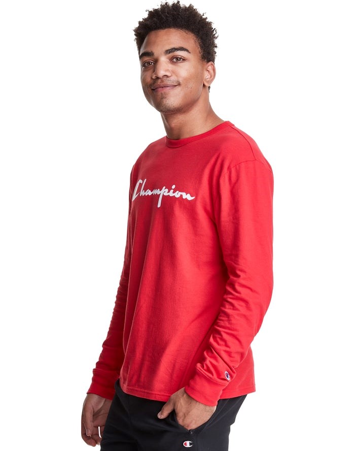 Champion Long-Sleeve Lätta Script Logo T-shirt Herr Röda | 2570469-FK