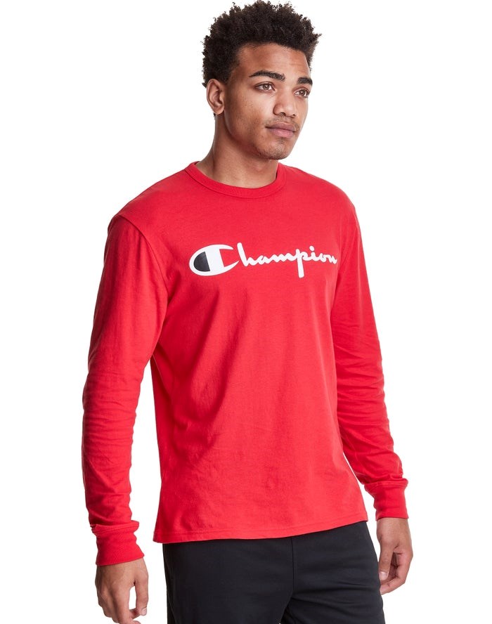 Champion Long-Sleeve Lätta Script Logo T-shirt Herr Röda | 2570469-FK