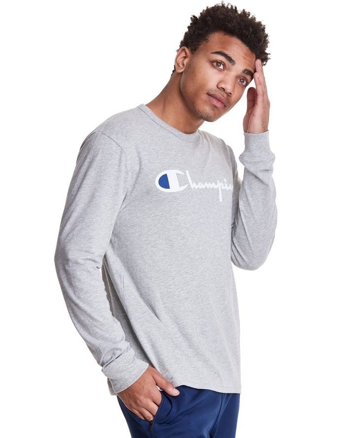 Champion Long-Sleeve Lätta Script Logo T-shirt Herr Grå | 9084723-VQ