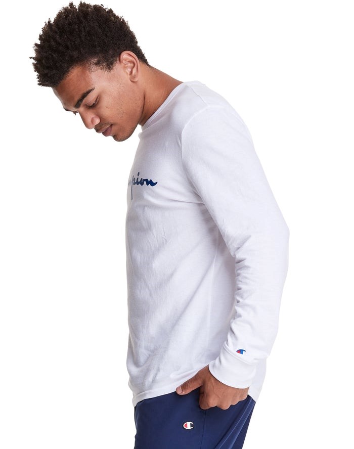 Champion Long-Sleeve Lätta Script Logo T-shirt Herr Vita | 9138470-YP