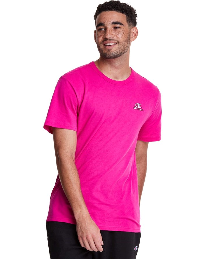 Champion Lätta C Logo Applique T-shirt Herr Rosa | 1960382-JL