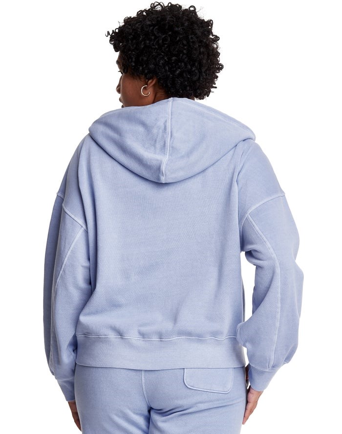 Champion Lätta Fleece Full Zip Boxy Hoodie Dam Ljusblå | 7103524-KQ