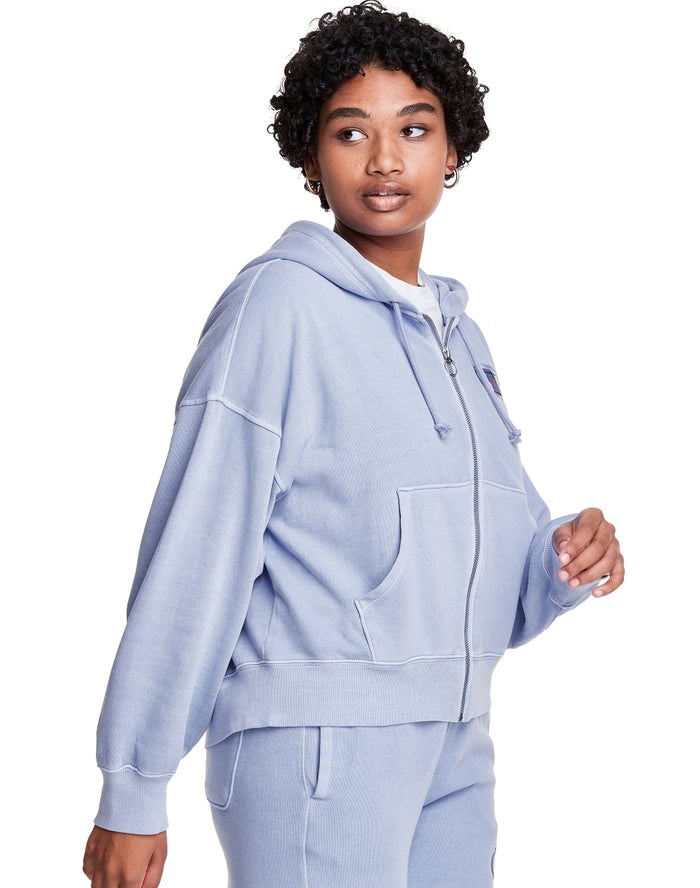 Champion Lätta Fleece Full Zip Boxy Hoodie Dam Ljusblå | 7103524-KQ