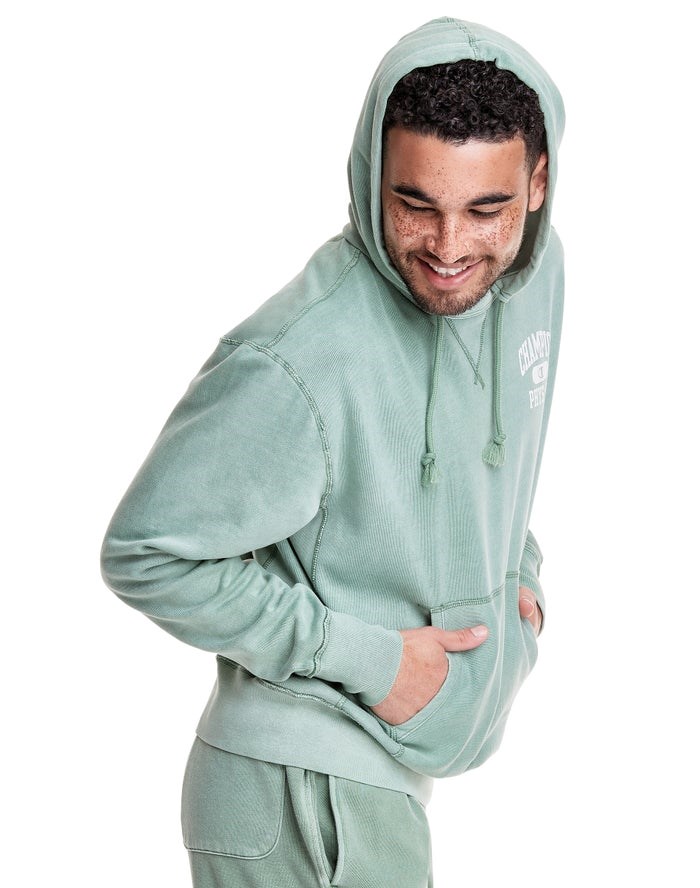 Champion Lätta Fleece V-Notch Hoodie Herr Gröna | 1360824-HZ