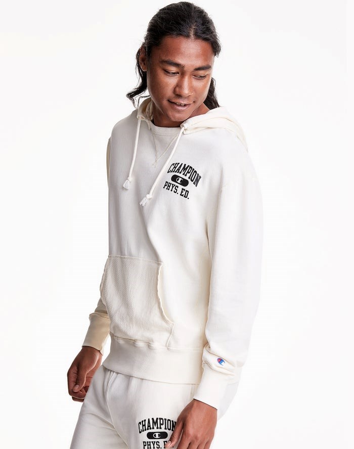 Champion Lätta Fleece V-Notch Hoodie Herr Vita | 7219684-KL