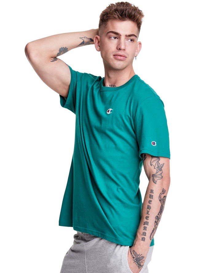 Champion Lätta Jersey C Logo T-shirt Herr Turkos | 4281963-UD