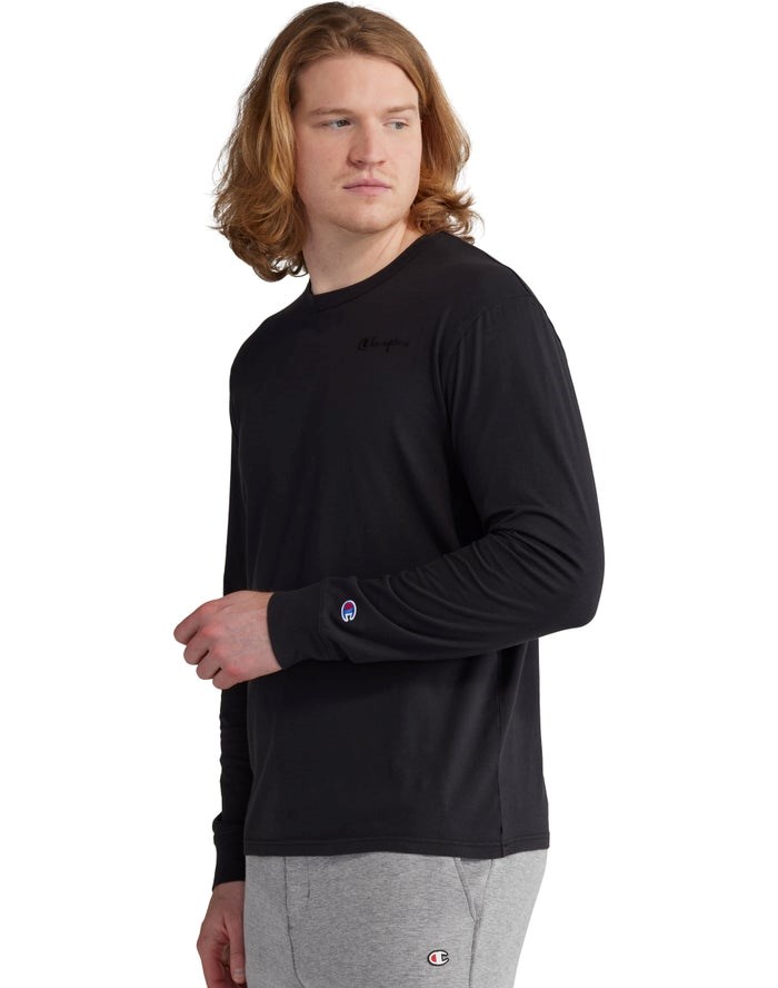 Champion Lätta Long-Sleeve Embroidered Logo T-shirt Herr Svarta | 4372089-OA