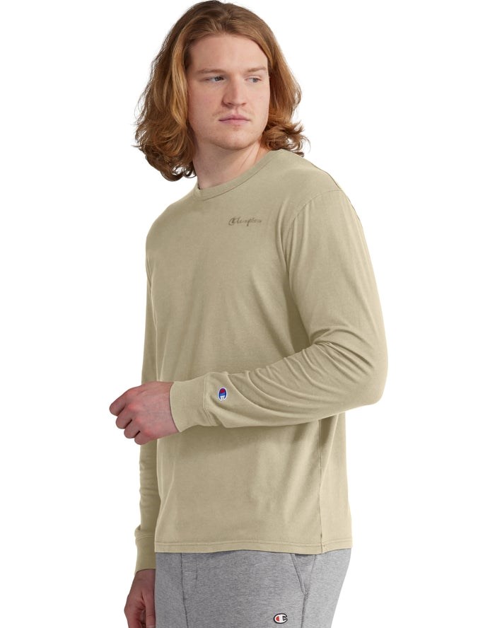 Champion Lätta Long-Sleeve Embroidered Logo T-shirt Herr Khaki | 9564078-OZ