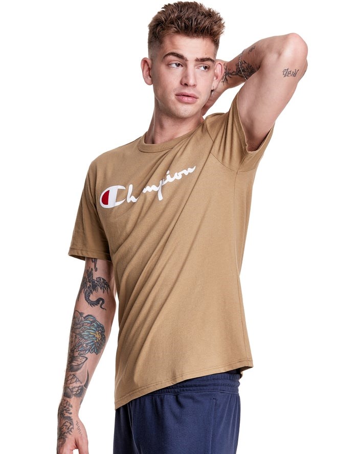 Champion Lätta Script Logo T-shirt Herr Khaki | 2658049-IA