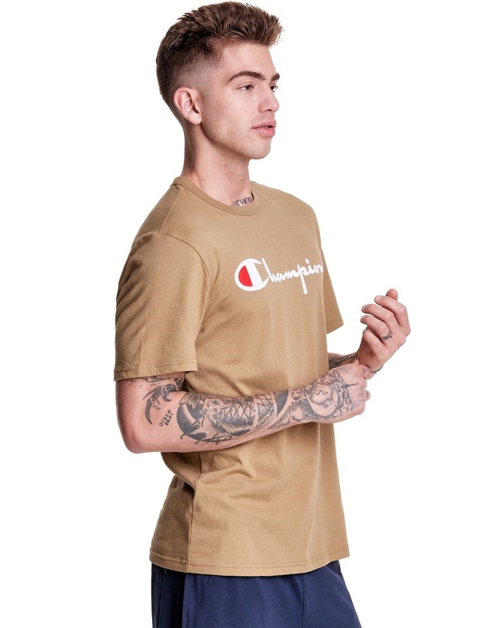 Champion Lätta Script Logo T-shirt Herr Khaki | 2658049-IA