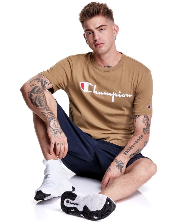 Champion Lätta Script Logo T-shirt Herr Khaki | 2658049-IA